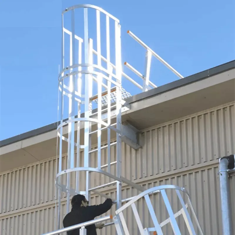Building materials climbing ladder with safety cage steps Vertical cage ladder Workplace safety