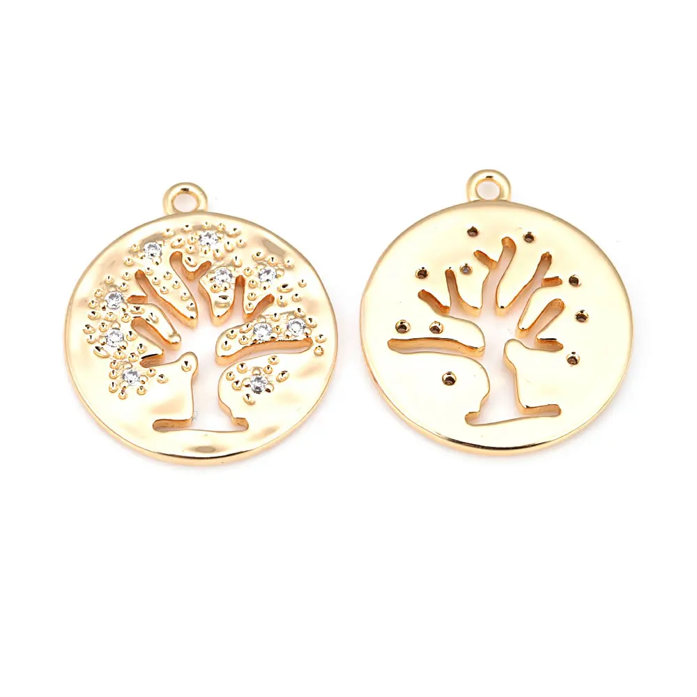 18K Gold Color Brass Round Tree Encantos Pingentes para Mulheres, Alta Qualidade, Fazer Jóias DIY Suprimentos, Colar, Brincos Acessórios