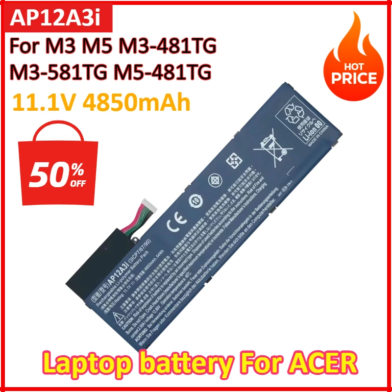 

14.1V 4850mAh AP12A3i Laptop battery factory price For ACER Aspire M3 M5 M3-481TG M3-581TG M5-481TG Batteries
