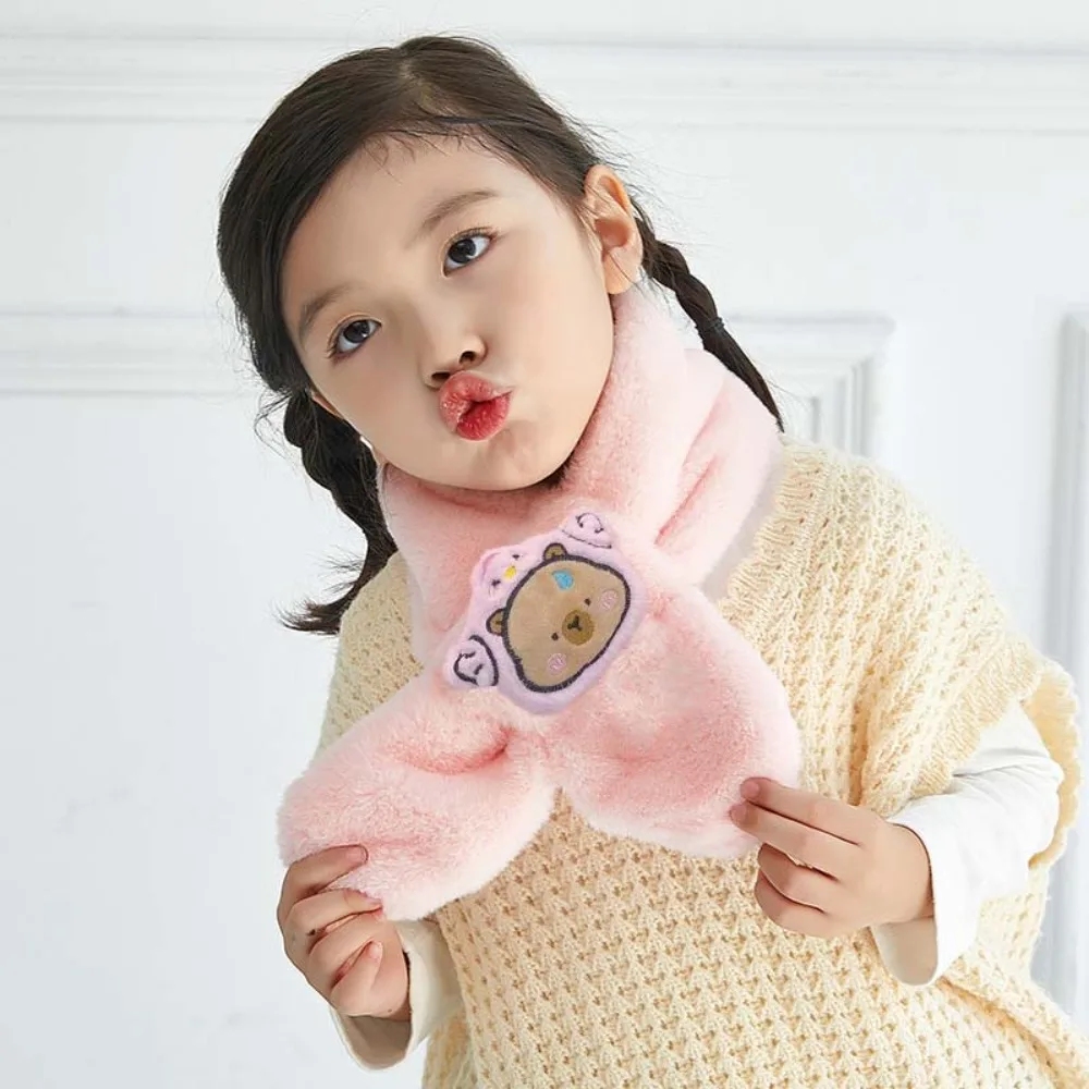 

Neck Wrap Faux Rabbit Fur Capybara Children Scarf Dog Keep Warm Thicken Neck Scarf Cartoon Solid Color Fluffy Neck Shawl Boys