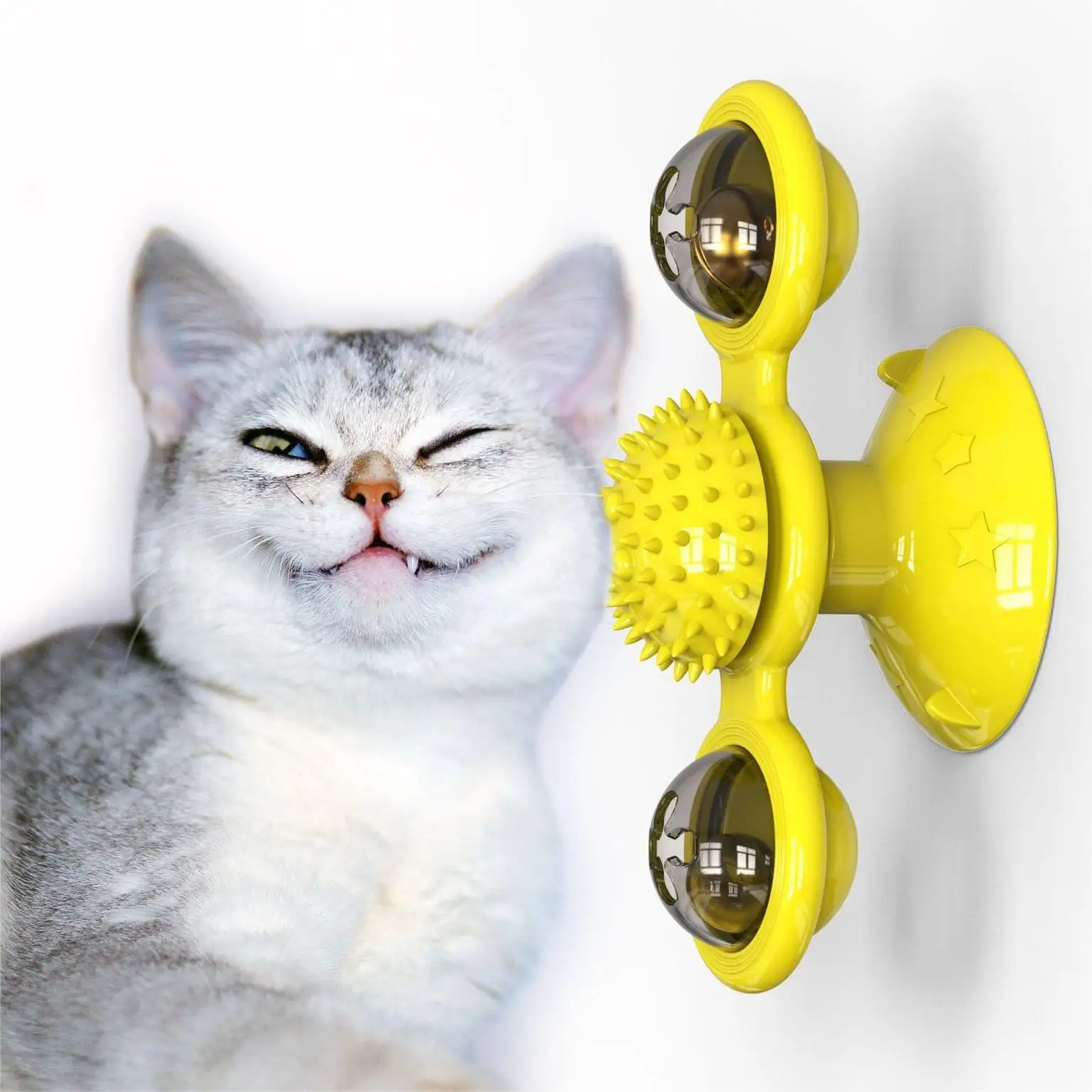 

Customized Pet Toys Play Cat Balls Cat Carousel Toys Spinning Windmill Catnip Licking Balls