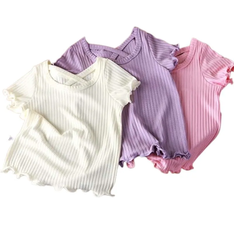 

New girls' short sleeved summer solid color T-shirt