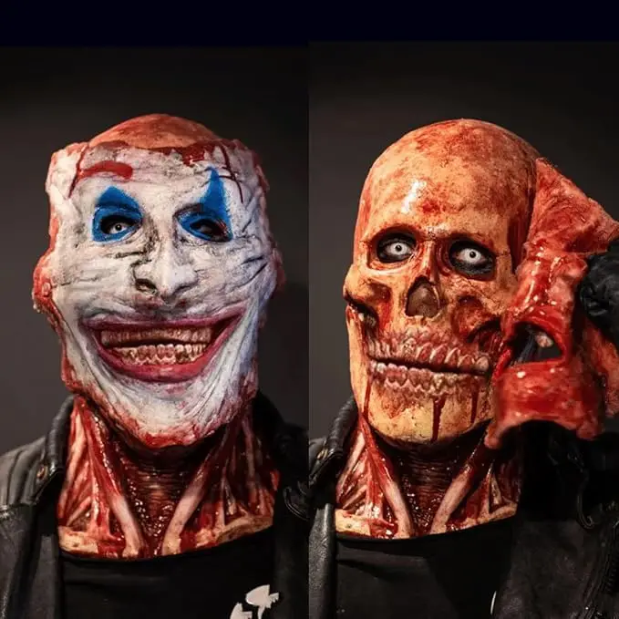 Halloween Horror Mask Clown Skull Double Layer Detachable Skeleton Costume Men Unisex Latex Cosplay Scary Party Carnival