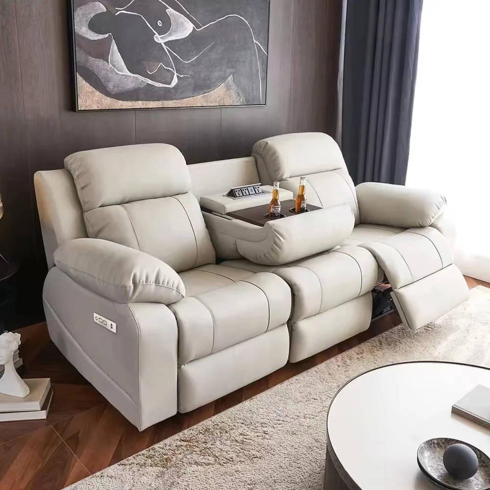 Space Electric Capsule Multi-functional Combination Of The First Floor Cowhide Home Theater Living Room Size Modern Leather Sofa