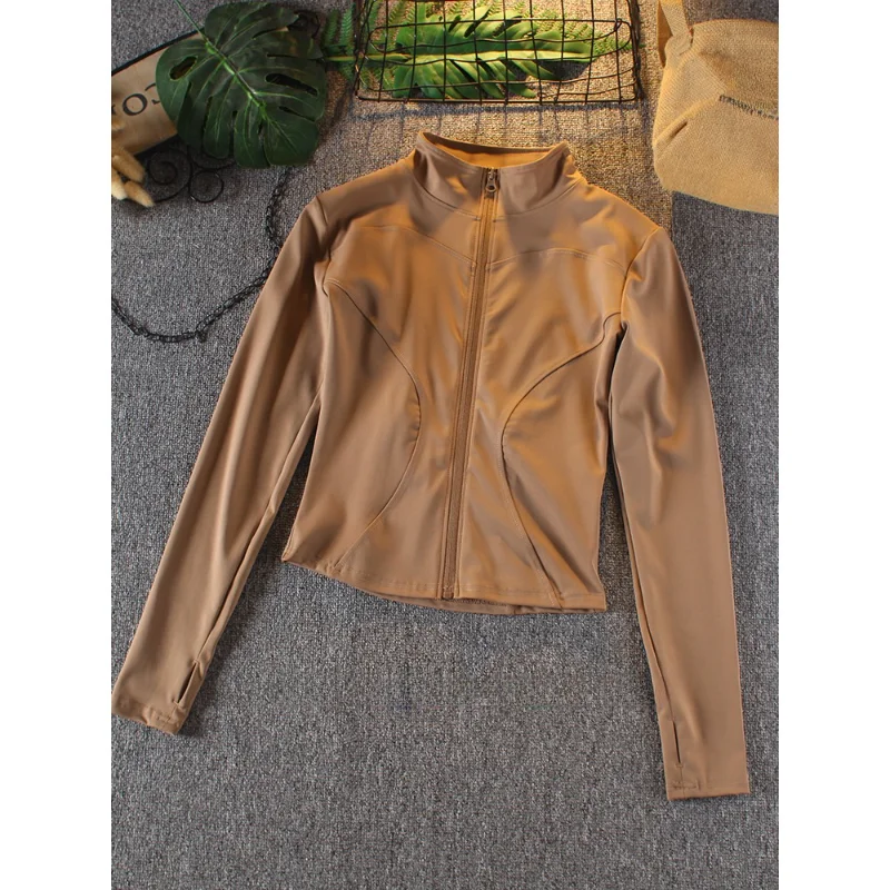 

Спортивная одежда: Женская эластичная тренировочная кофта на молнии, облегающая, с воротником-стойкой, для йоги, с длинным рукавом, осенняя