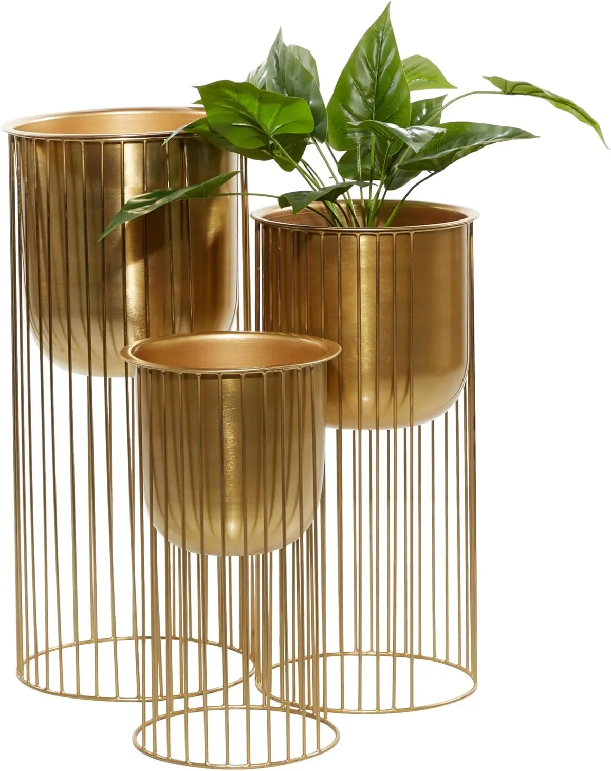 Outdoor Planter Deep Recessed Dome Large Planter Pot with Elevated Caged Stand, Set