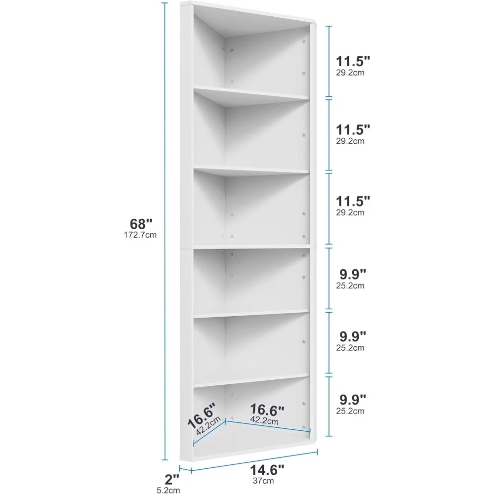 رف كتب زاوية طويل القامة مكون من 6 طبقات قابل للتعديل - 68 رف تخزين للعرض قائم بذاته لمساحات المعيشة #2