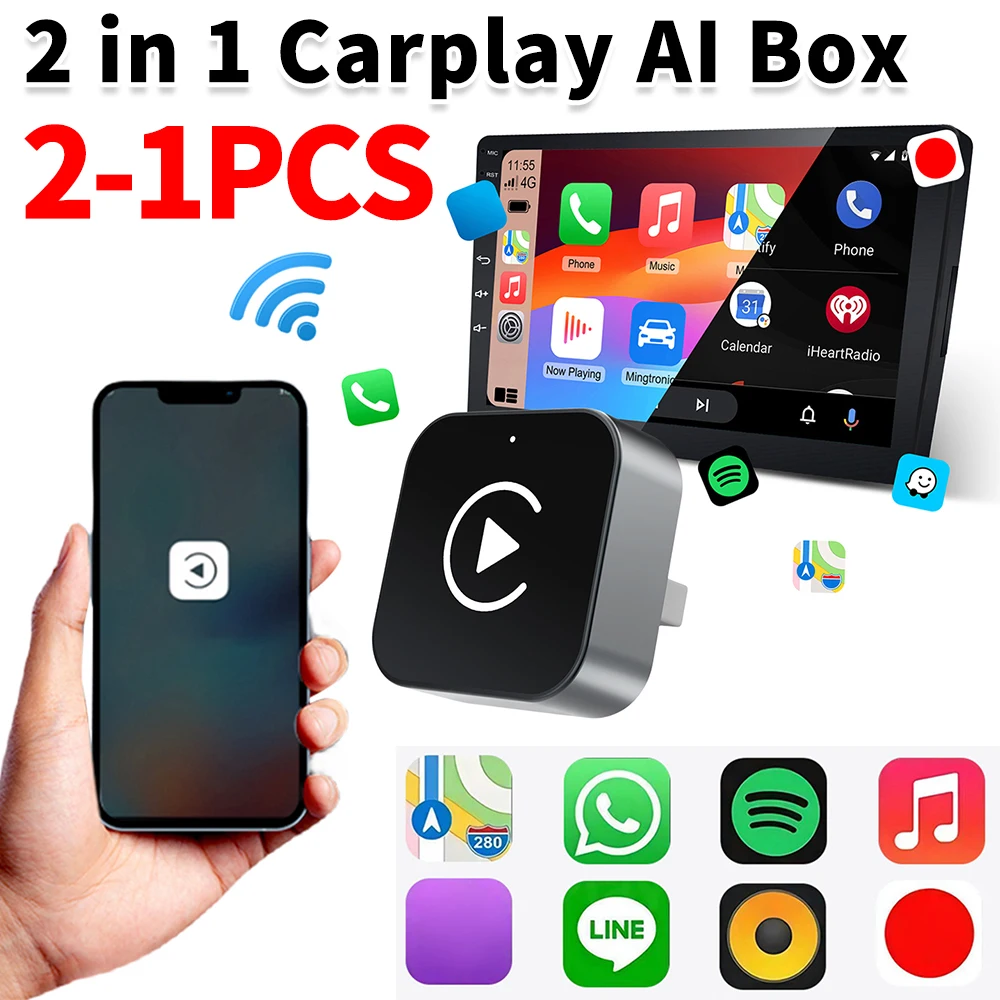 2 في 1 محول CarPlay اللاسلكي Android Auto Carplay AI Box Auto Connect Wireless CarPlay محول لسيارات CarPlay السلكية من المصنع