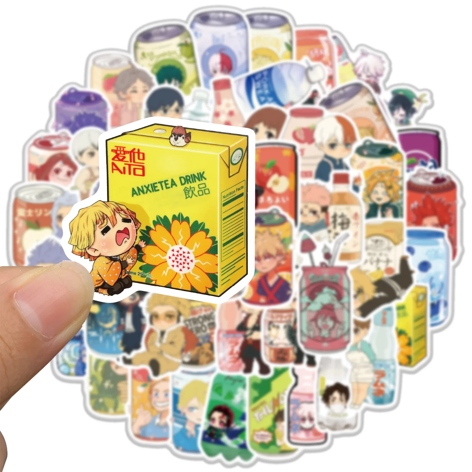 10/50PCS Mix Anime Character Stickers Sparkling Water Drink Style Demon Slayer My Hero Academia Decal Anime Stickers Toys Gift