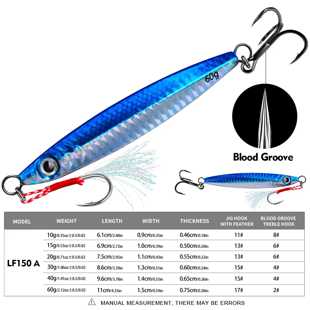 PROBEROS 1 Stück Metall-Jig, 10 g, 15 g, 20 g, 30 g, 40 g, 60 g, langlebiger bionischer Hartköder mit realistischem Design – perfektes Meeresangelzubehör