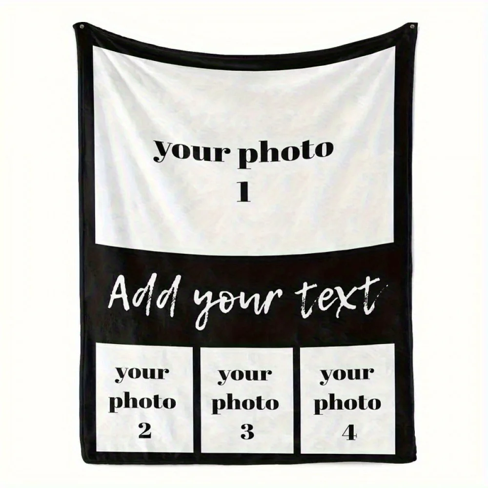 1pc Custom Photo 4 Grid Blanket, Personalized Text Photo Printed, Suitable for All Seasons, Birthday, New Year, Valentine's Day