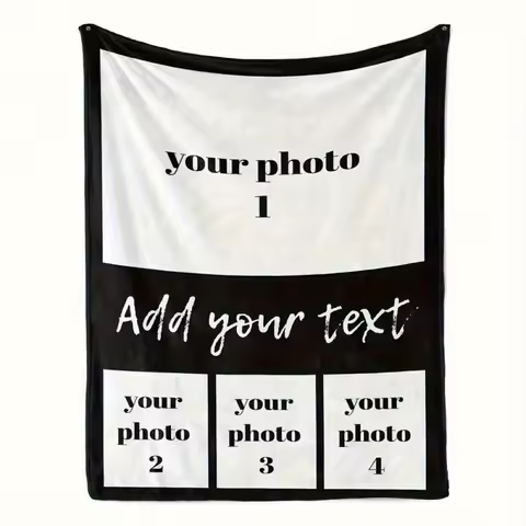1pc Custom Photo 4 Grid Blanket, Personalized Text Photo Printed, Suitable for All Seasons, Birthday, New Year, Valentine's Day
