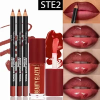 Ensemble de 4 kits pour les lèvres - 3 crayons à lèvres + 1 gloss à lèvres, effet mat imperméable et longue durée, polyvalent pour les occasions décontractées et formelles 2