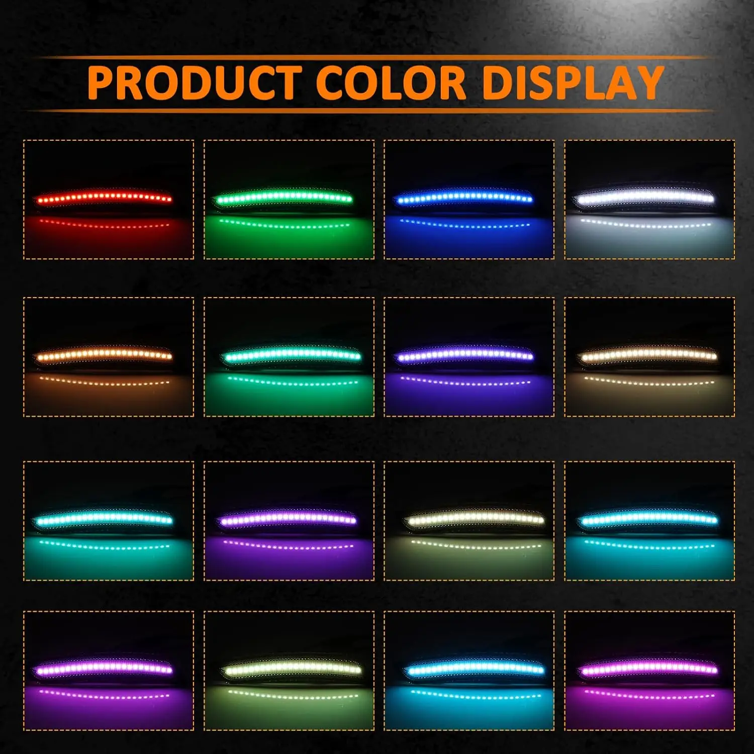 4pcs Smoked Lens Front Rear Fender LED Multi-Color RGB Side Marker Bumper Light for Chevrolet Camaro LS LT SS ZL1 2016-