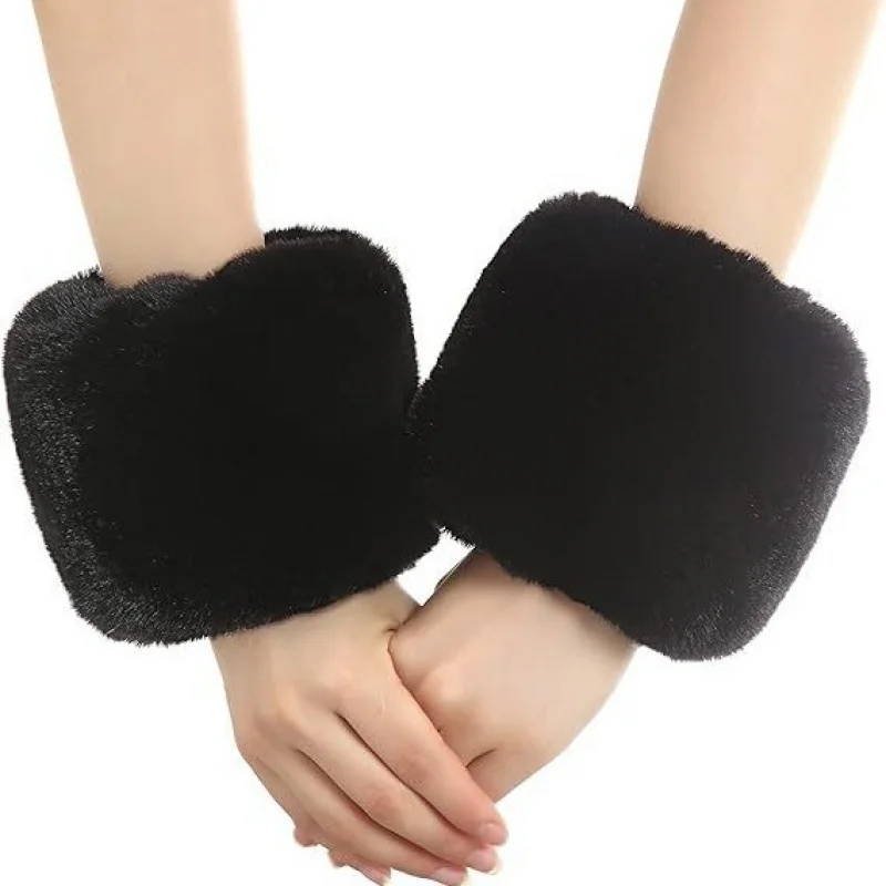 Woman Solid Color Rabbit Fur Large Sleeve Warmers Gloves Christmas Gift Sleeves Warmer Winter wear accessories