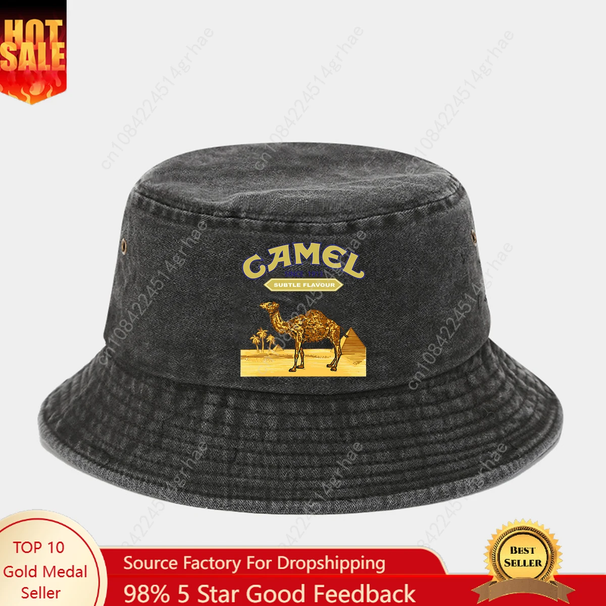 

1 "Camel Trophy" printed washed retro sunshade fisherman hat outdoor fashion accessory, made of polyester fabric, environmentall