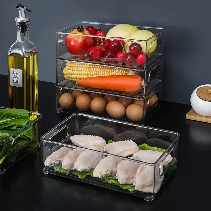 Boîte de rangement alimentaire empilable en plastique transparent, organisateur de réfrigérateur avec poignée, garde-manger, organisateur de cuisine rangement frigo boite de conservation alimentaire organisateur frigo