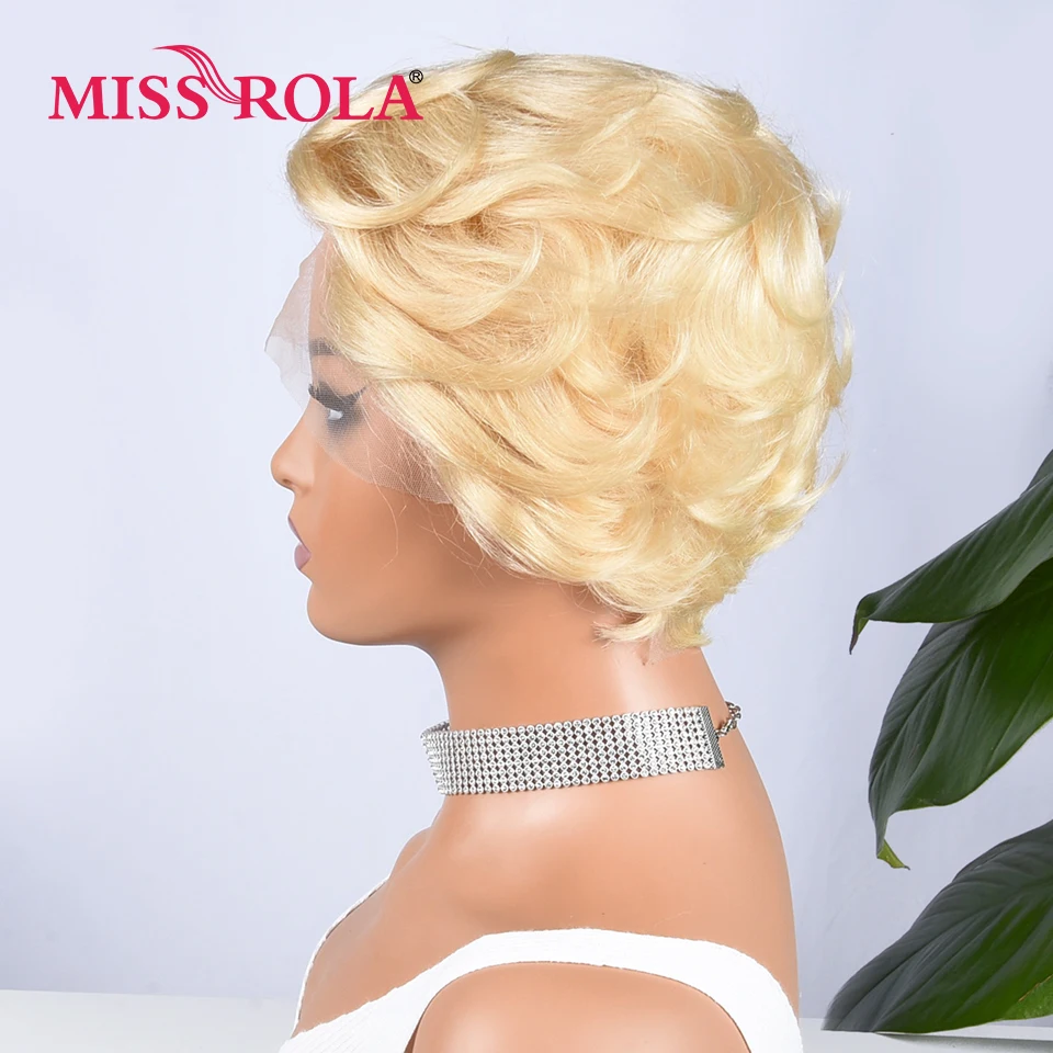 Miss Rola Pixie Cut 13*4 Short Wigs Lace Front Human Hair Ocean Wave Wigs Remy Curly Wigs Pre Plucked 180% Density