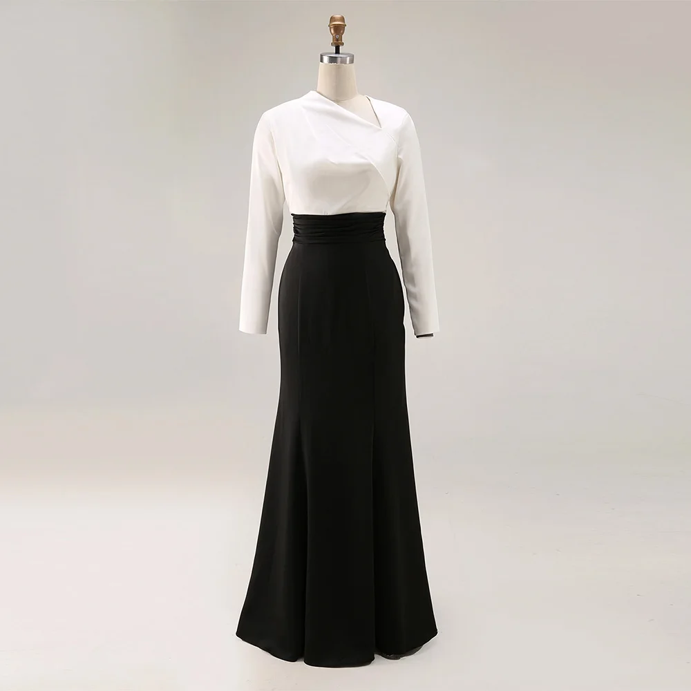 Modern Contrast Color Lrregular Collar Type Evening Dress Long Sleeves Celebrity Gowns Customized Temperament Party Dress