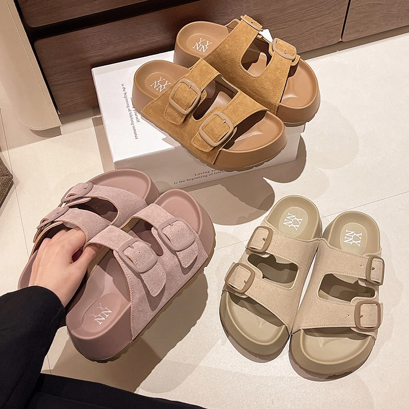 2024 High QualityThick BottomBelt BuckleFashion All-in-one LightweightComfortableNon-slip SimpleWear-resistant Women\'s Slippers