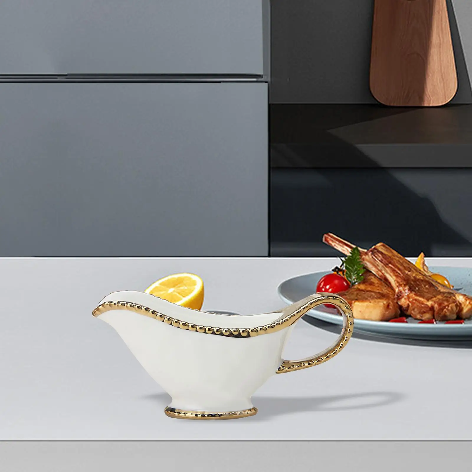 Ceramic Gravy Boat Gravy Jug Dipping Bowl Tool with Smooth Handle Sauce Boat Container Syrup Jar for Beef Tomato Sauce Decor