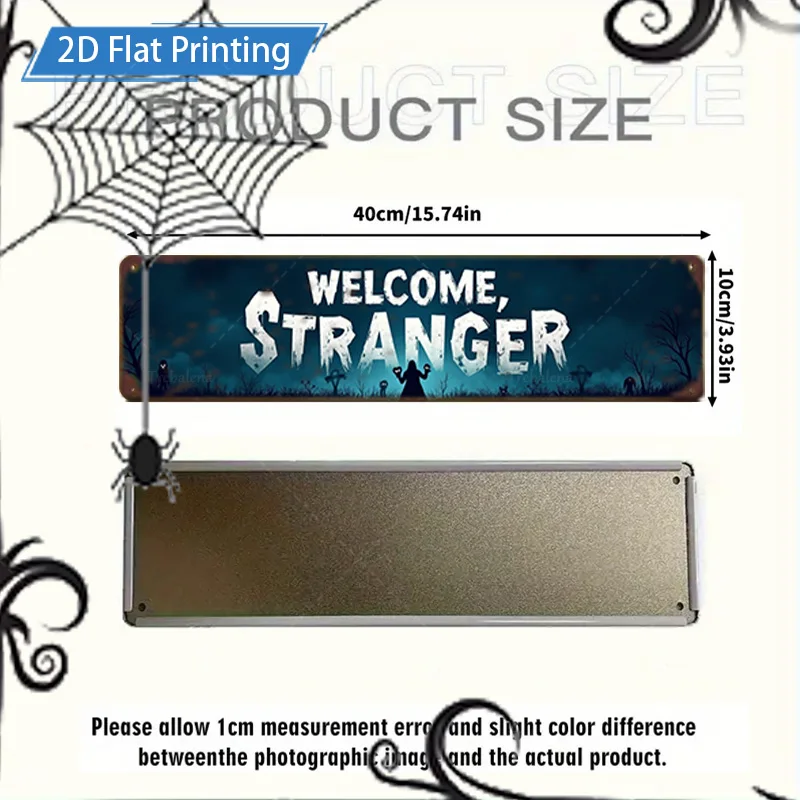 قطعة واحدة من لافتة معدنية، لافتة "مرحبًا بالهالوين مقاس 4 × 16 بوصة مع أضواء اليقطين والخفافيش للديكور المخيف