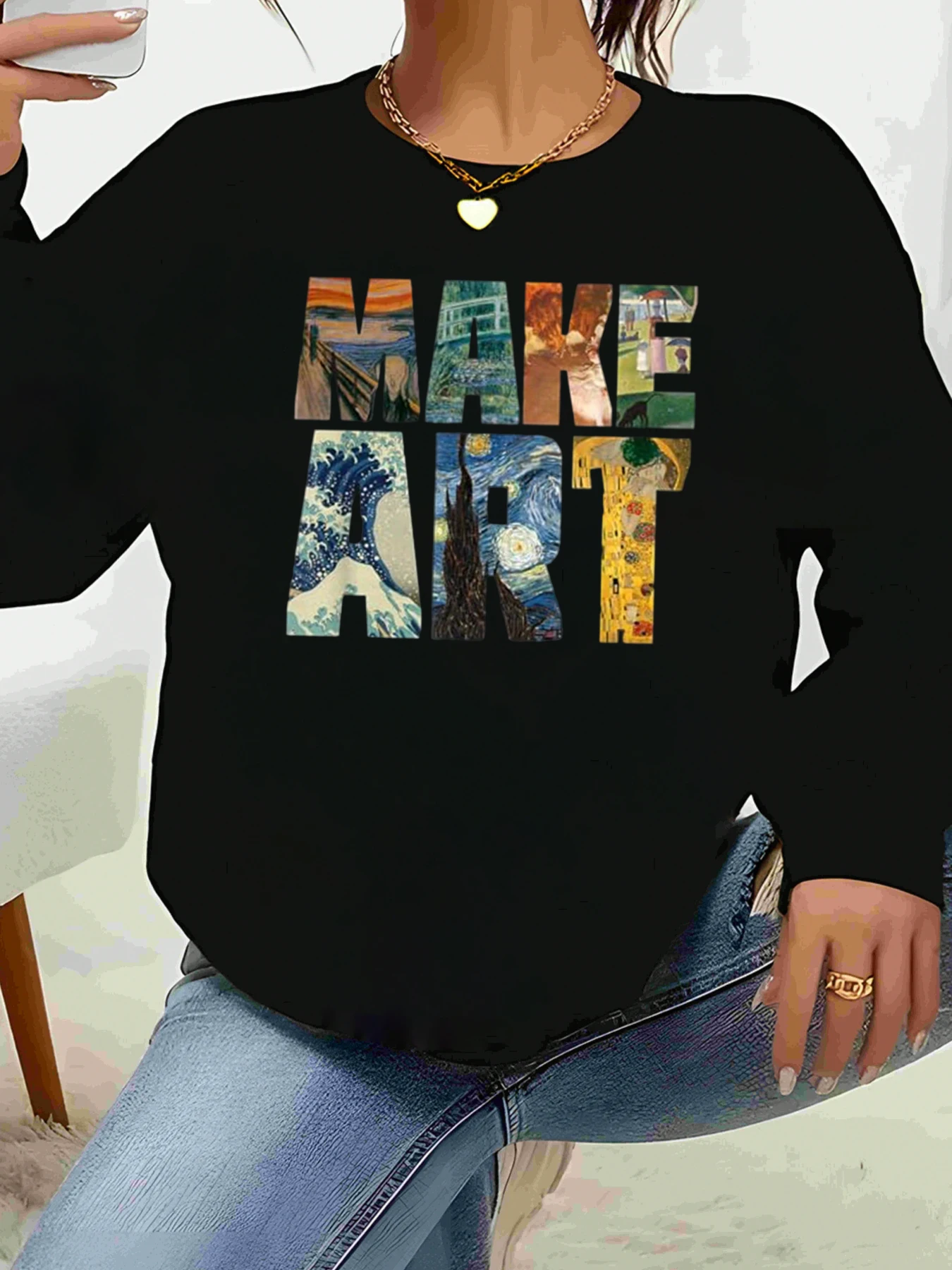 

Художественный принт, свитер с длинными рукавами, повседневная одежда, женская мода