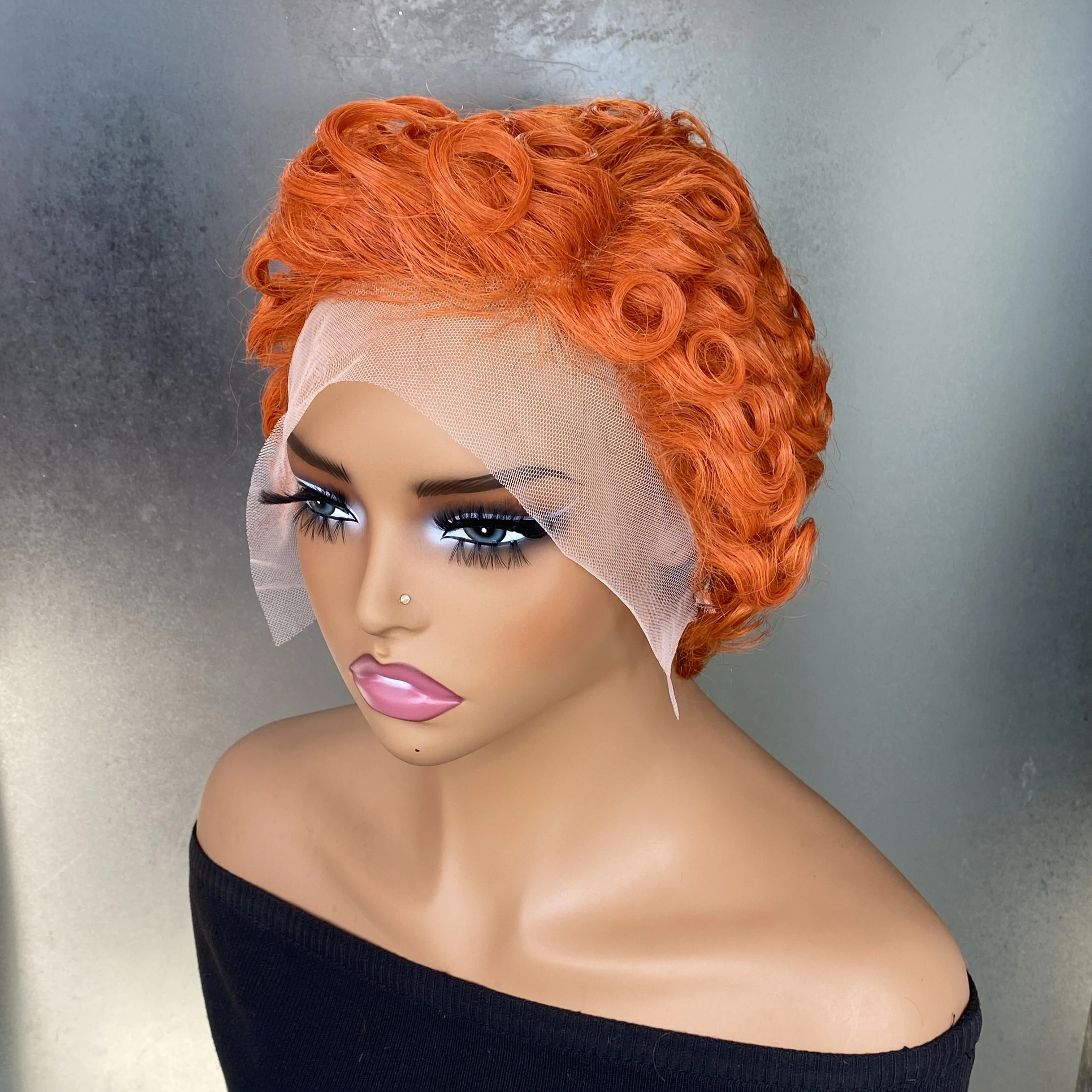 Women's #350 Orange Chioma Curl Wavy Pixie Cut Wig