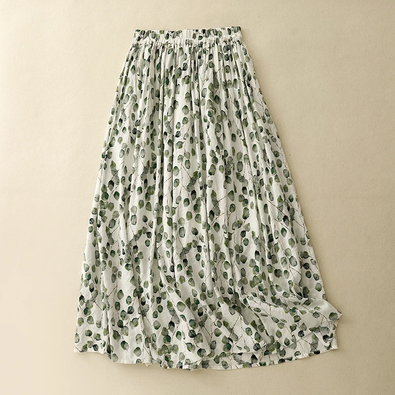 Vintage Women Skirts 2024 New Spring/summer Cotton Linen A-LINE Korean Clothing Sales Empire Loose Printed Chinese Style Skirt