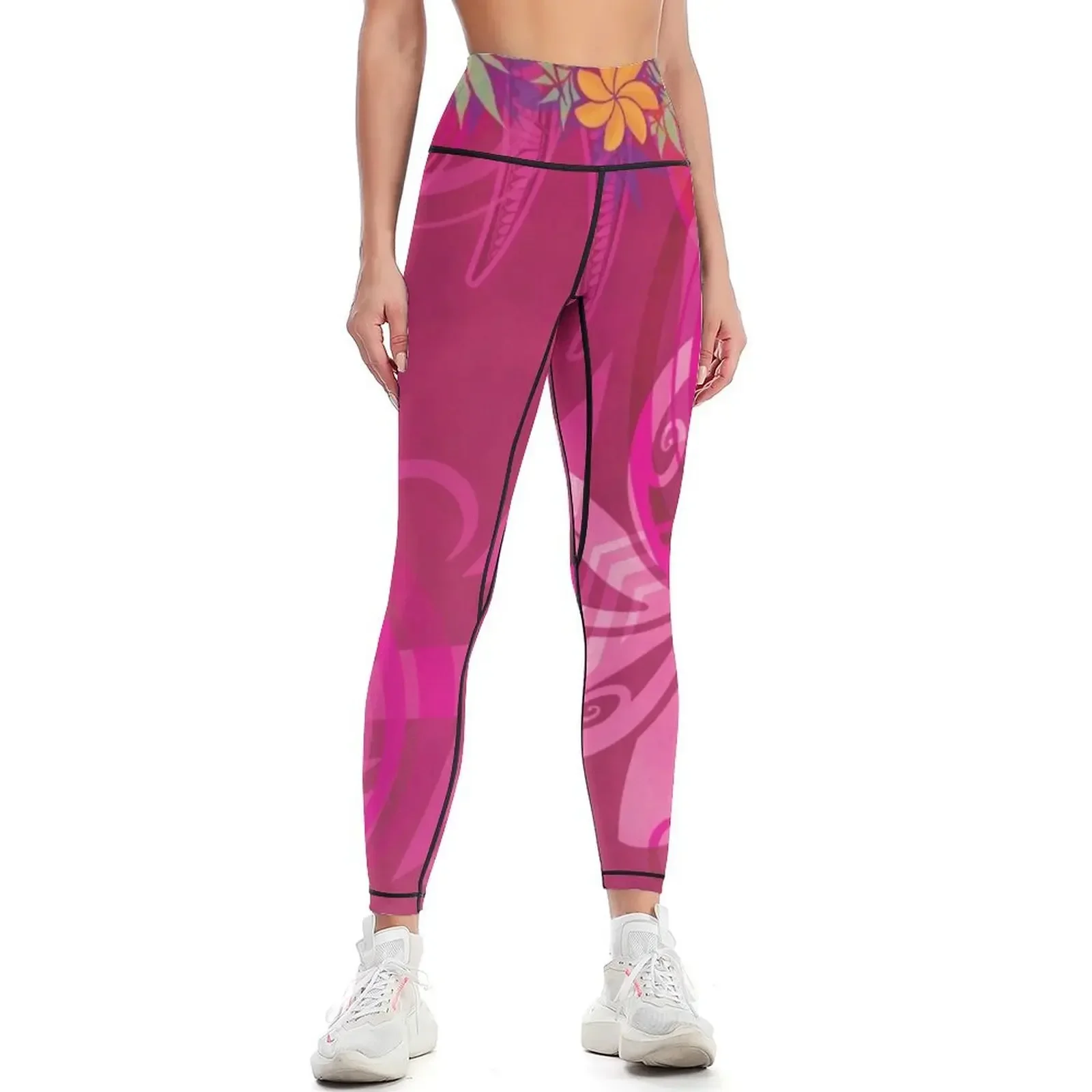 

Hawaiian - Samoan - Polynesian Lei Please Pink Tribal Leggings legging pants raises butt gym's clothing Womens Leggings
