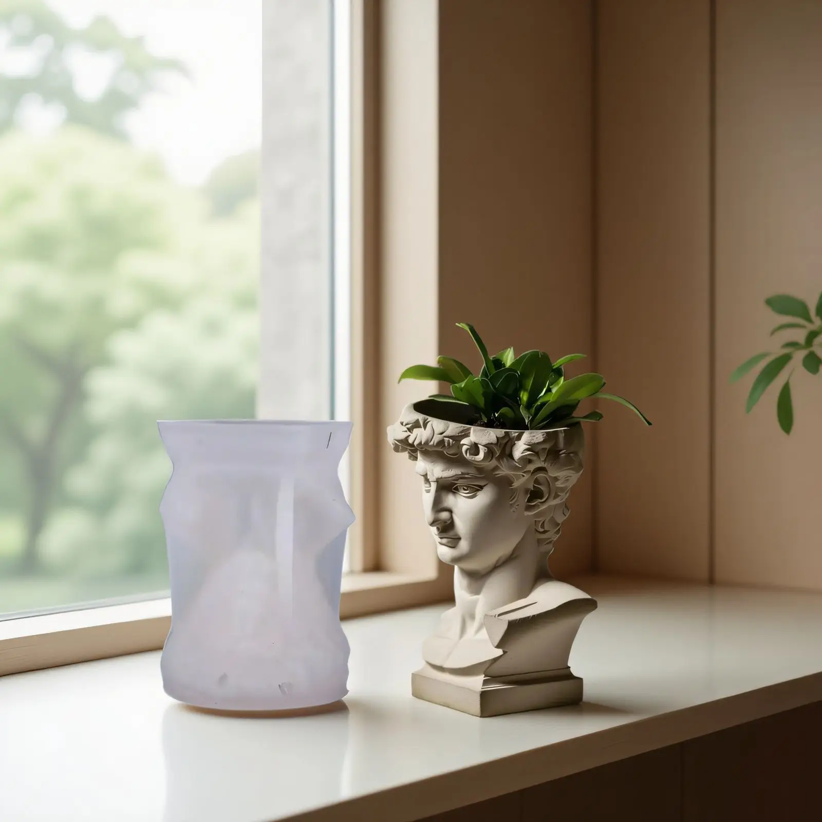 قالب زارع سيليكون برأس ديفيد، وعاء أسمنتي كلاسيكي، حامل عصاري للنحت الروماني، مشغولات ديكور فني من الراتنج بنفسك