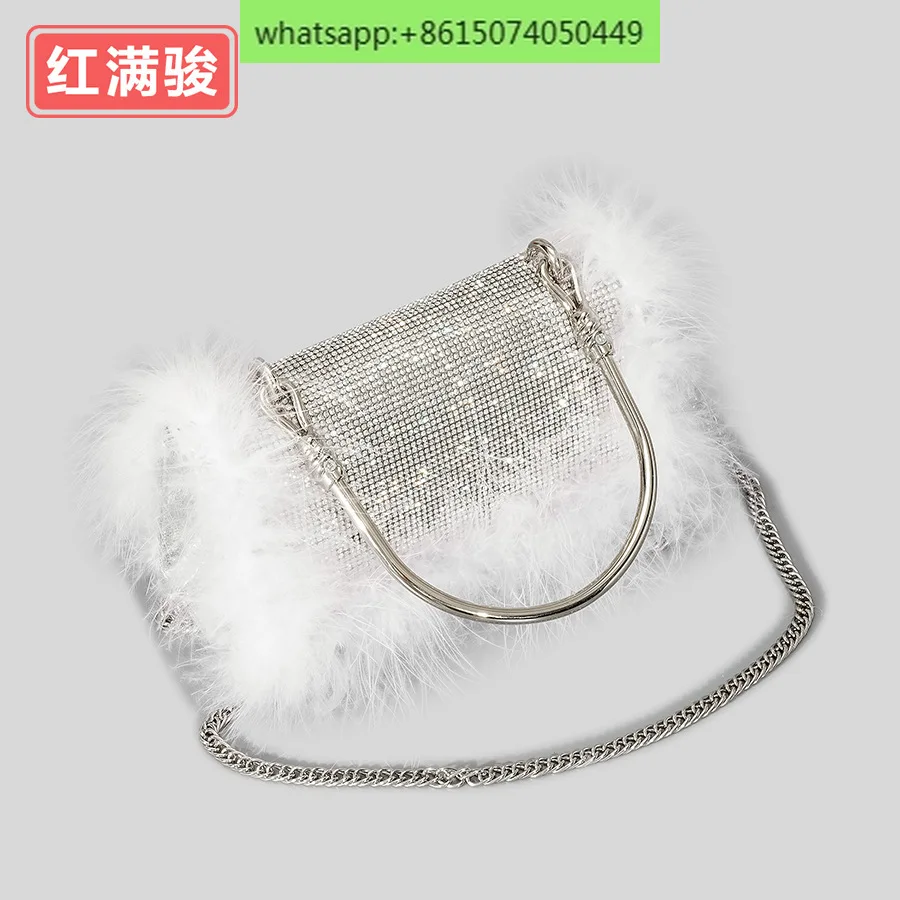 Rhinestone bag female ostrich hair handbag female senior mink hair full rhinestone dinner bag