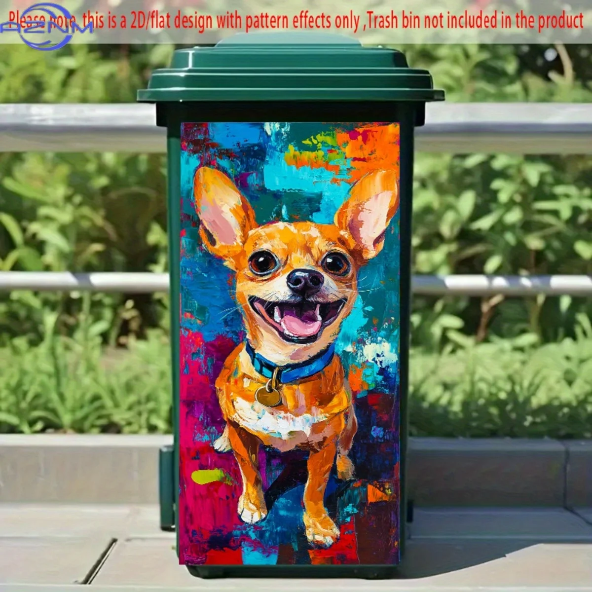 One Piece of 2D/Flat, Self-Adhesive Stickers for Dustbins, Measuring 14.57 by 32.28 Inches, Featuring a Cheerful Orange Dog wi