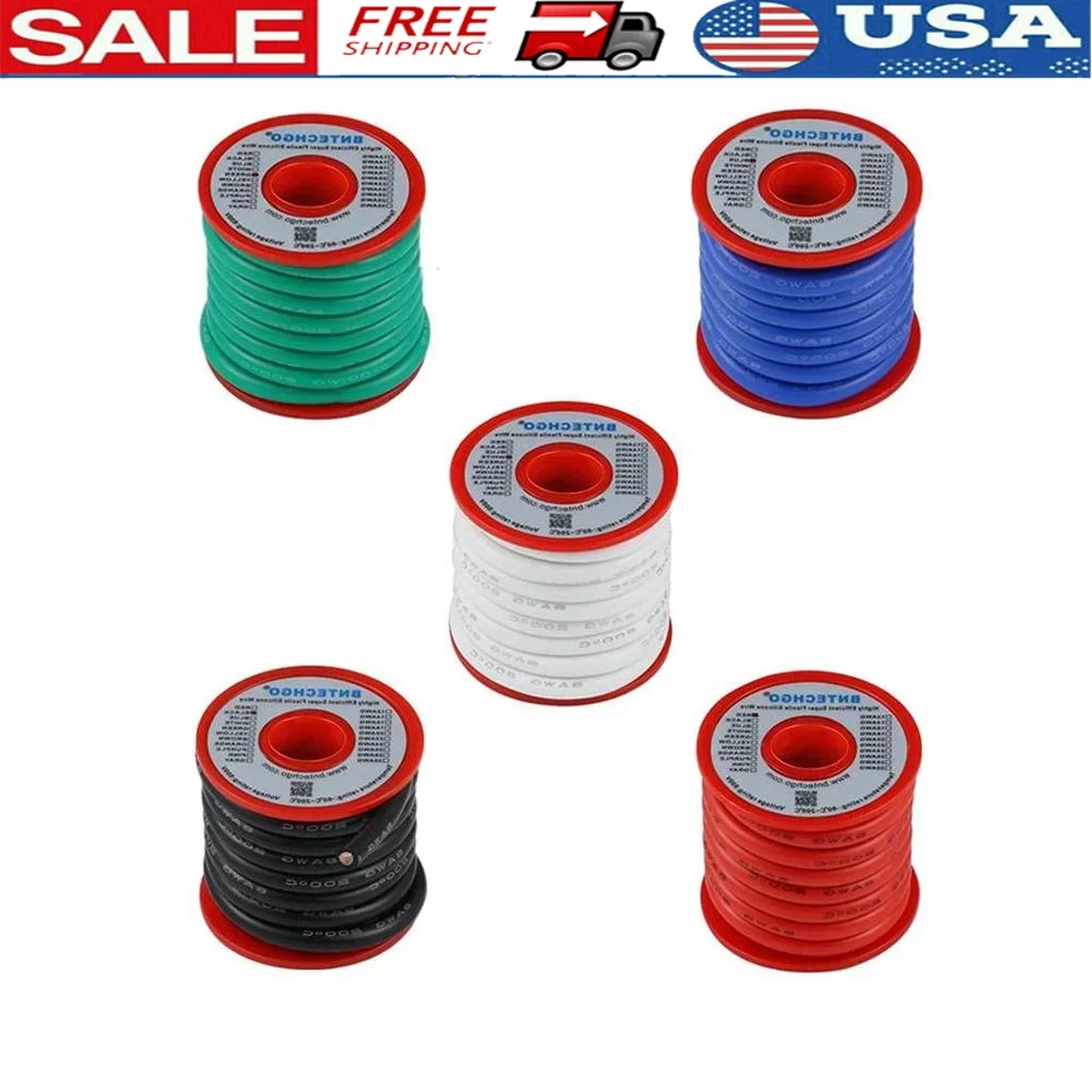 

8 Gauge Silicone Wire Kit 5 Colors 10 ft Flexible Stranded Tinned Copper High Temp Resistance Low Impedance Electrical Wire
