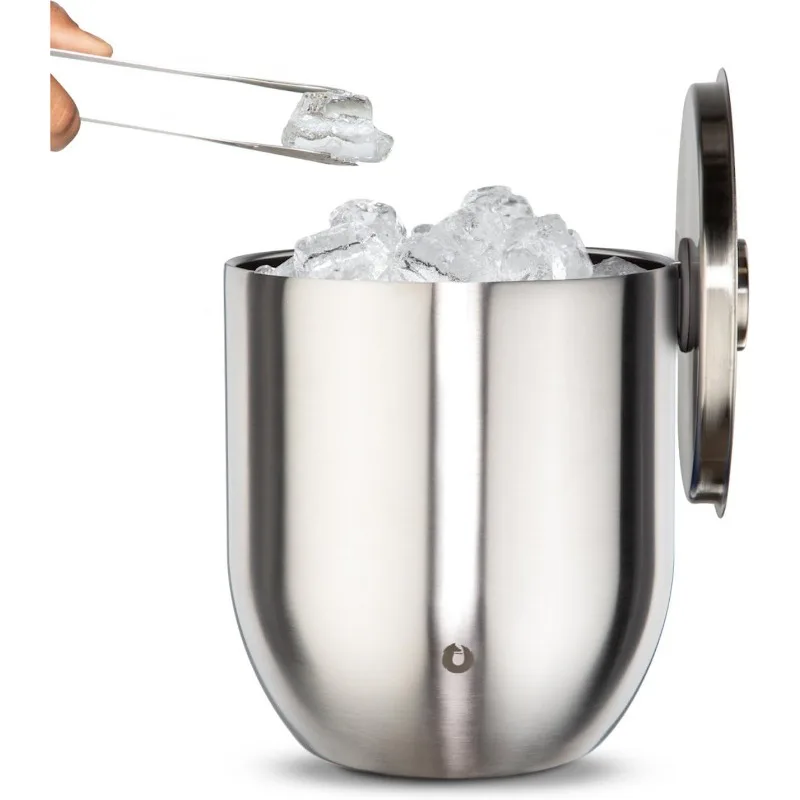 Premium Vacuum Insulated Stainless Steel Ice Bucket with Lid/Tongs, Home Bar Accessories, Elegant Bartending Ice Buckets