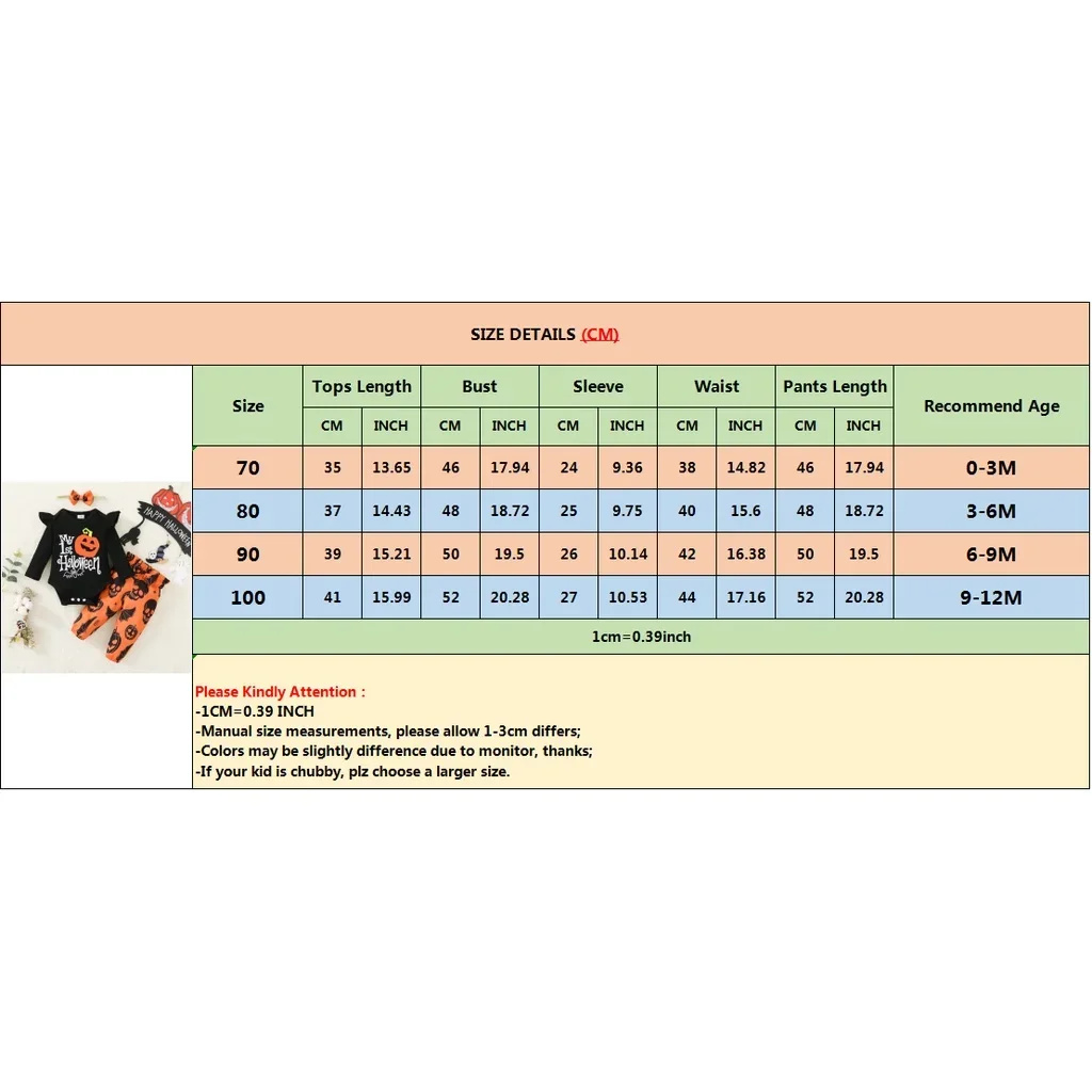 0-18 Months Newborn Baby Girl Halloween 2PCS Clothing Set Pumpkin Long Sleeve Bodysuit+Skull Pants+Headwear Holiday Outfits 