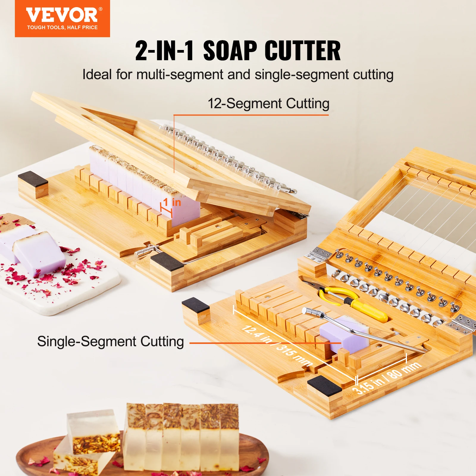 VEVOR Soap Cutter Cut 1-12 Bars Precisely and Accurately Cut 1 Inch Bars Bamboo Soap Slicer With Steel Wire Multi Handmade Soap