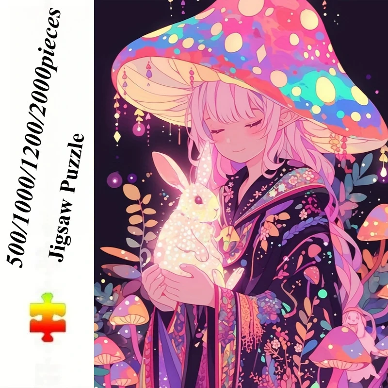 

500 PCS Jigsaw Puzzle Mushroom Hat Girl Puzzles Perfect for DIY Creative Fun with Family,Gift ,teasing Toy