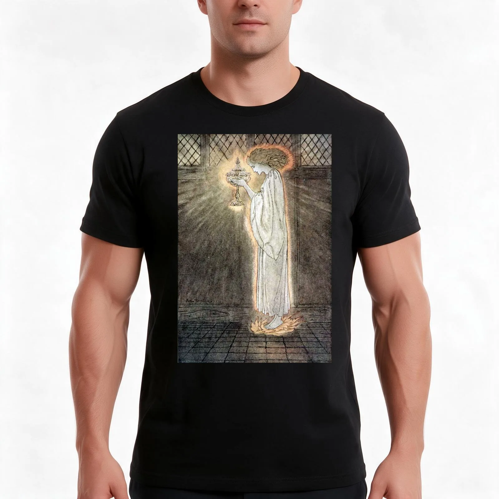 The Quest of the Grail - Arthur Rackham T-Shirt, Summer Casual Cotton Tee, Oversized Streetwear Tops, Vintage Graphic Print