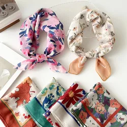 1pcs 55x55cm Cotton Small Square Scarf For Women Flower Floral Pattern Head Neck Scarves Scarf Soft Pocket Square Scarf