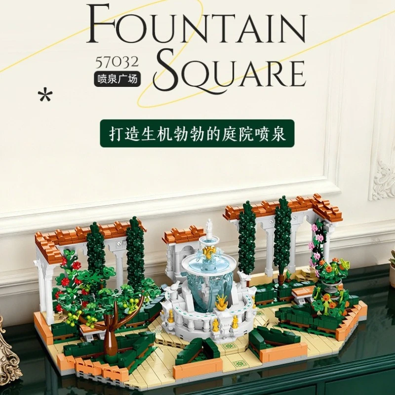 

DIY City Street Views Modular Fountain Garden Building Blocks Educational Assembly Kids Toys for Birthday Gifts