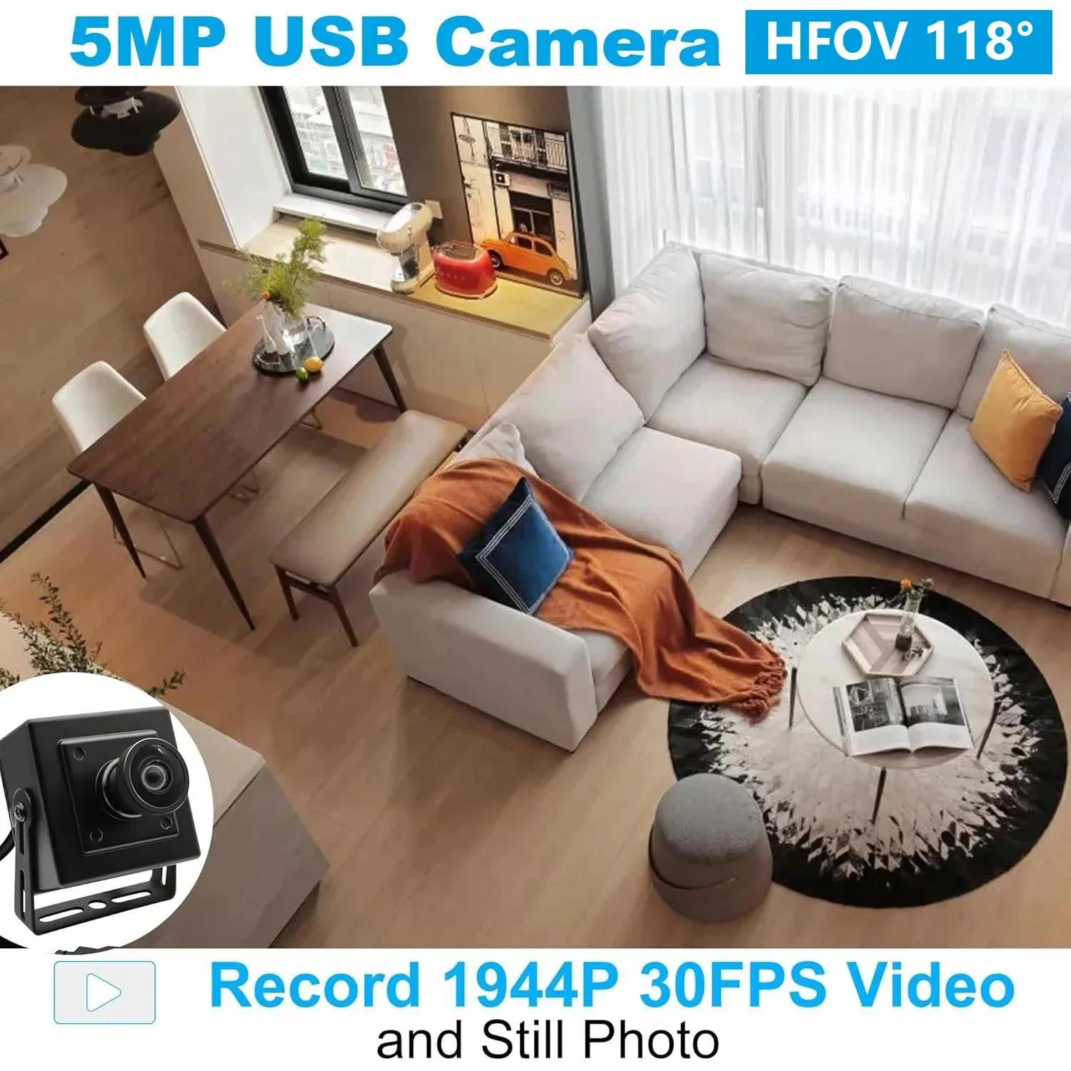 ELP 5MP USB Camera with No Distortion Lens 120 degree IMX335 USB Webcam for Live Streaming, Video Teaching, 3D Printing