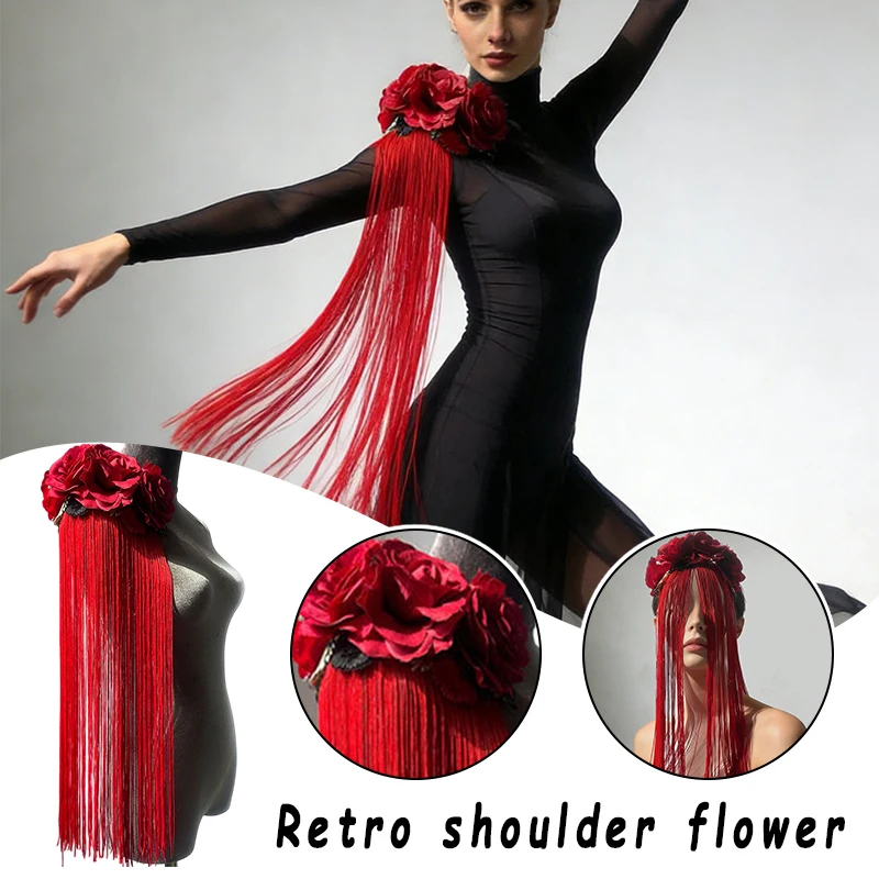 

Vintage Shoulder Flower Tassel Accessory for Dance Costume Headwear Outfit Decorative Performance Party Wear