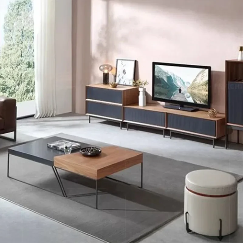 Mesa de Centro de Diseño para Sala de Estar, Mesa de Centro Moderna de Metal y Madera de Lujo, Base Cuadrada, Mueble para el Hogar