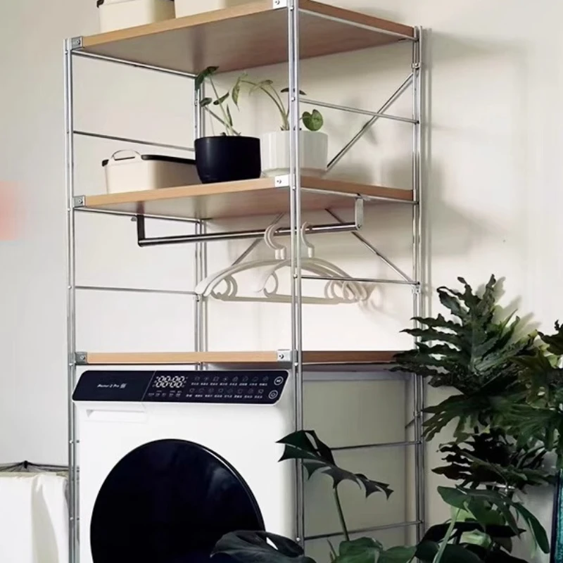 

Stainless steel washing machine, shelf storage above floor refrigerator, multi-layer with cabinet door