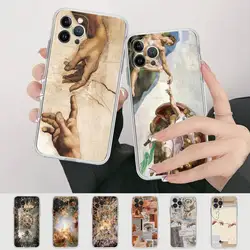 Fresco Michelangelo Creation of Adam Phone Case For iPhone 14 13 12 Mini 11 Pro XS Max X XR SE 6 7 8 Plus Soft Silicone Cover