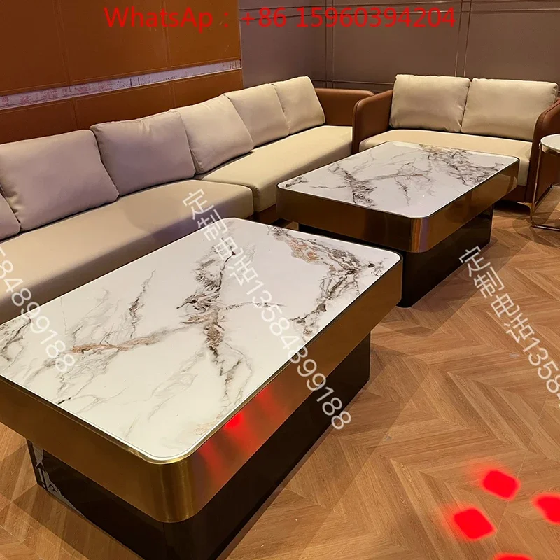 Coffee table marble bar box booth club stainless steel coffee table ktv luminous light rock slab