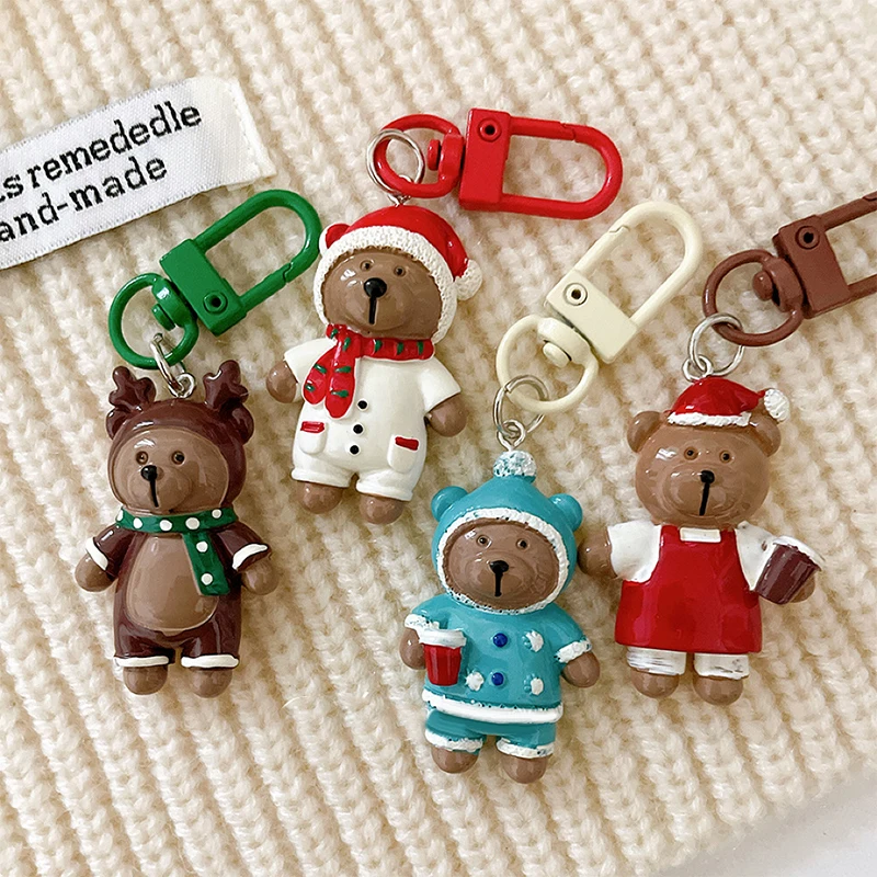 

2Pcs Cartoon Christmas Bear Keychain Kawaii Christmas Keyring Cute Doll Pendant Exquisite Backpack Decoration Accessories Gifts