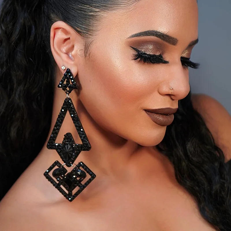 Rhinestone earrings women, European and American sexy exaggerated irregular triangular earrings accessories colorful crystal bol