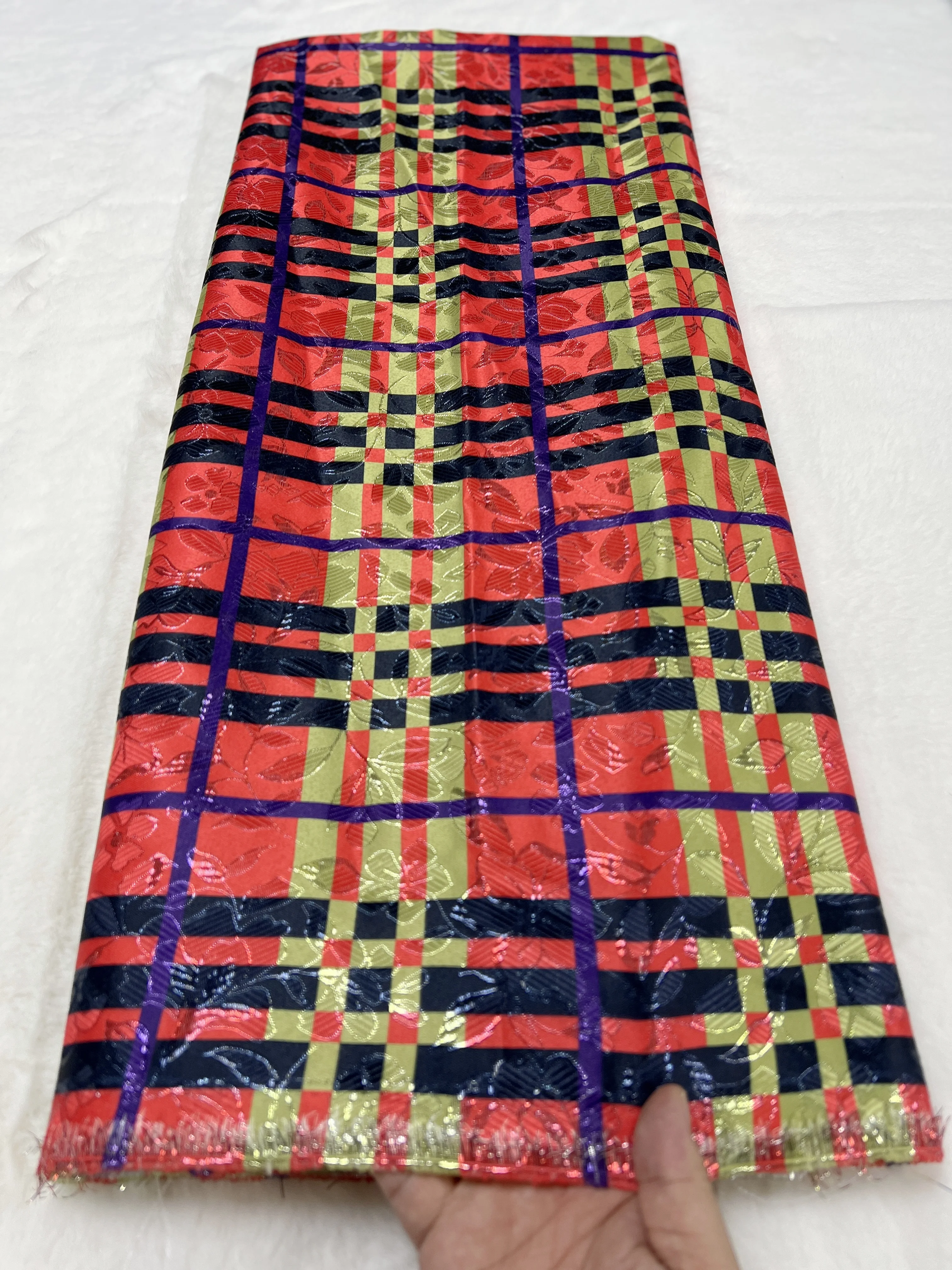 New Arrival High Quality 5 Yards Jacquard Silk Printed Fabric with Gold Line For Party Dress Sewing Materials Jacquard TV1119-2